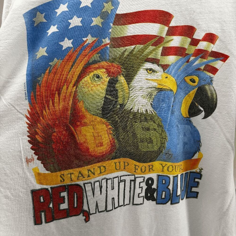 Caribbean Soul‎ USA Shirt VTG 2001 American Flag 9/11 Tribute White Tee Size 2XL